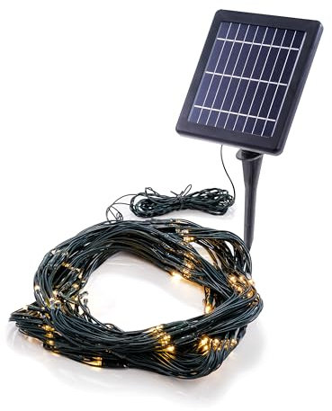 Esotec Solar Lichternetz, 144 LEDs, 1,5x1,5m, Zuleitung 3m, LiFePo4 Akku, Solarmodul, Wandhalterung, Erdspieß, Lichtervorhang, Lichterkette, outdoor, außen, 102190