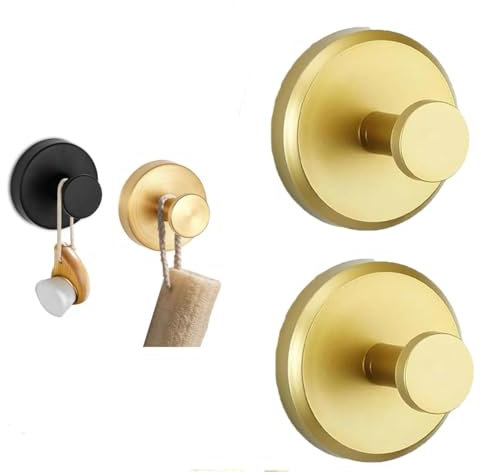 Luxehold Haken ohne Bohren, Luxe Hold Ganchos sin taladro Luxe Grip Wandhaken, Ganchos de Ventosa impermeables de acero inoxidable Montage an Glasduschtüren (2, Gold)