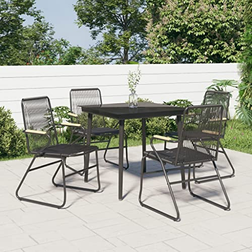 HEFZGDB 5-TLG. Garten-Essgruppe Schwarz PVC Rattan Gartenstühle Gartenmöbel Set Gartentisch Geeignet für Terrasse, Garten, Pool.
