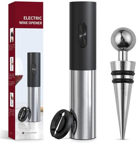 Sacacorchos Eléctrico, Abridor de Vino Automático, Set de Abrebotellas Automático y Tapón de Acero Inoxidable: Elegancia y Comodidad para Disfrutar tu Vino