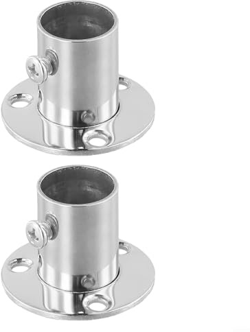 Sandyseptember 2 PCS Stainless Steel Wardrobe Rail Bracket Flange Rail Rod Pole Socket End Support Decor Tube End Holder For Curtain Kitchen Bathroom Wardrobe Balcony(19mm)