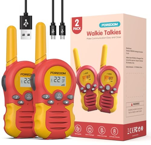 FOREDOM Walkie Talkie Kinder mit Video, Geschenk Mädchen 3+ Jahre Walky Talky Kinder Aufladbar Spielzeug ab 3-12 Jahre-Rosa & Gelb