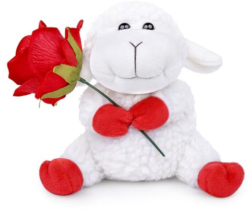 lilizzhoumax Die Rose Schaf Plüschtier 13cm/5” Simuliertes Tier Kawaii Kuscheltier Realistische Plüsch Spielzeug für Tiere Romantische Geschenke zum Valentinstag pelziges Stofftier Rot