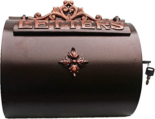 An der Wand montierter Briefkasten, Briefkasten zur Wandmontage, regensicherer, verschließbarer Briefkasten aus Aluminiumguss, Briefkästen für den Außenbereich mit Schloss, antikes Kupfer, Wand