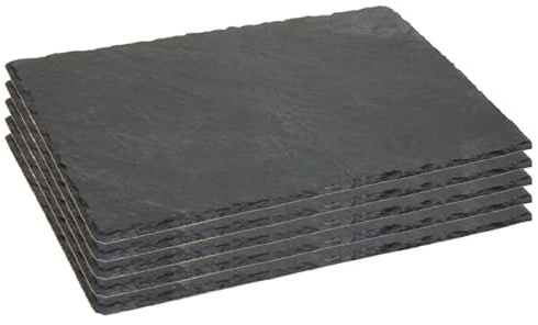 AC - Pack de 6 Platos de Pizarra - Forma Rectangular - Platos Llanos de Piedra Natural para Servir Alimentos, quesos, Aperitivos - 40 x 30 cm
