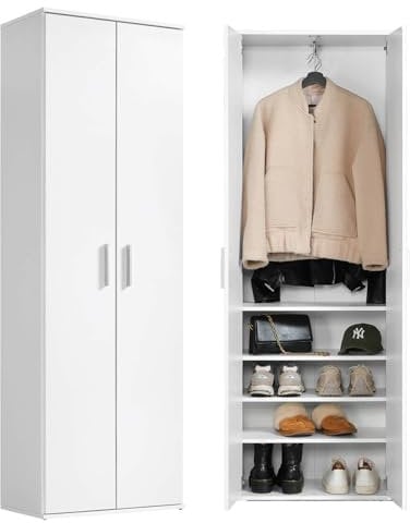 mokebo® Garderobenschrank o. Mehrzweckschrank 'Der Lange', Schuhschrank mit Kleiderstange, Flurschrank oder Aufbewahrungsschrank in 60x180x34 cm (B/H/T), aus Holz in Weiß