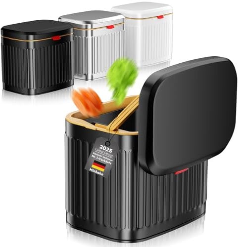 Stainless Steel Compost Bin for Kitchen, Hanging Bin with Lid, 4L Kitchen Compost Bin for Countertop, Compost Bin Under Sink or Wall Mount for Kitchen (Black A)