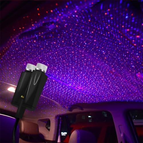 Romantic USB Auto Roof Lights, Portable Star Projector Decorations, Star Night Light, Interior Lighting, LED Car Lights Projector, Plug and Party, for Car/Home/Party (Red-Blue)