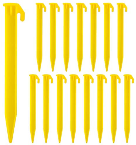 16 PCS Plastic Tent Stakes,5.7 Inch Pegs Serrated Edges Heavy Duty Canopy Anchoring Pegs for Outdoor Lawn Beach Garden Decoration and Fixation(Yellow)