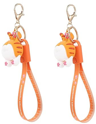 HOOTNEE 2pcs Key Chain Charging Cables Creative Mobile Phone Charging Cord with Cartoon Pendant Flexible and Durable for Smartphones Tablets and More