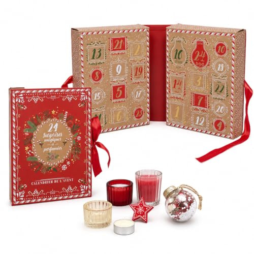 Weihnachts-Adventskalender mit 24 Überraschungen – Kerzen und Weihnachtsdekoration – Adventskalender für Erwachsene – für Frauen und Männer – Adventskalender – Rot