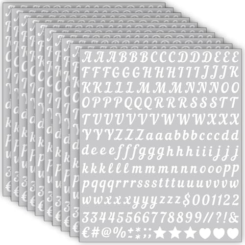10 Blätter Buchstaben Aufkleber Kleine, 2000 Stücke 13 mm Selbstklebende Buchstaben Zahlen Sticker, Klebebuchstaben Wetterfest Vinyl Alphabet für DIY Scrapbooking, Grußkartendekoration (Weiß)