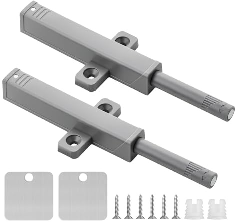 2 PCS Push to Open Door Catches Heavy Duty Magnetic Latches Push Open Latch Spring Release Touch Latch Soft Close Door Damper for Kitchen Cupboard Cabinet Closet Wardrobe Drawer Doors, Grey