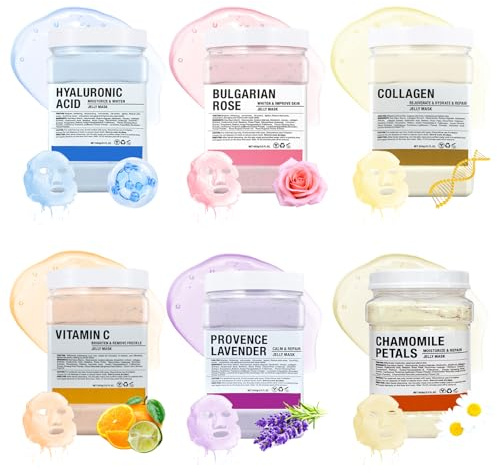 Jelly Mask Powder for Facials, Hydrating & Moisturizing Jelly Face Mask SkinCare, Professional Spa Use Peel Off Face Mask Powder, Deep Hydration & Glow for All Skin Types 23 Fl Oz (6 Units)