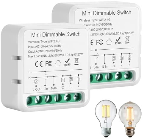 Variateur de Lumiere LED, Interrupteur Variateur Dimmable Wlan 2.4G, Interrupteur Dimmable pour Led Connecté, Compatible avec Alexa, Taya,Smart Life,Google Home, pour lampes Dimmables