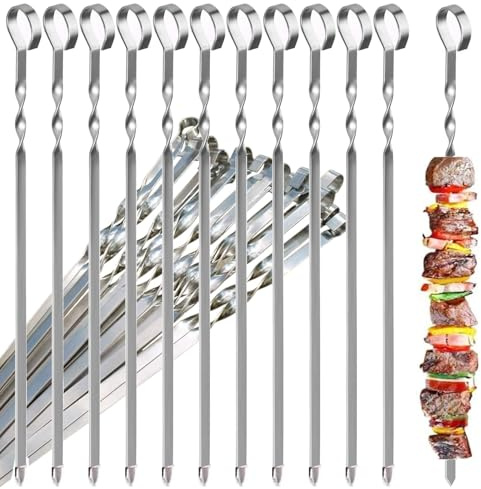 30 brochetas para barbacoa, 39 cm, brochetas de acero inoxidable, brochetas largas para brochetas de carne, para fogatas o bandeja de barbacoa (30)