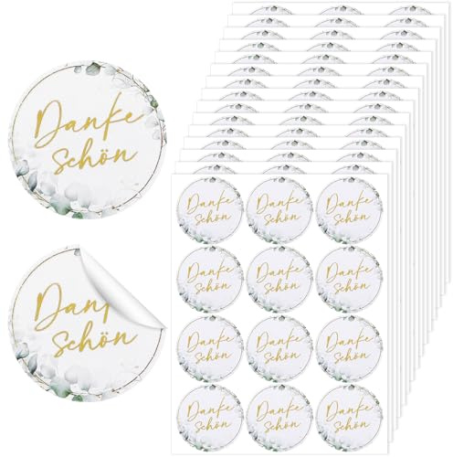 DOPENSPI 180 Stück Danke Aufkleber rund, 4cm Dankeschön Sticker Danke | Etiketten Selbstklebend Eukalyptus Design Thank You Sticker für Hochzeit Geburtstag Weihnachten Deko für Karten