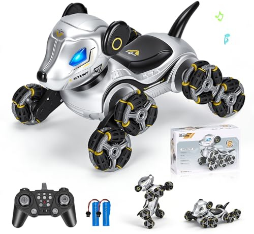 Roboter Hund Ferngesteuert, Roboterhund 8-Rad Stunt Auto mit 360° Drehung & Verwandlung, Hindernisüberwindung, Klettern, Coole LED Lichter & Musik, Doppel-Akku Spielzeug für Kinder ab 4-12 Jahren