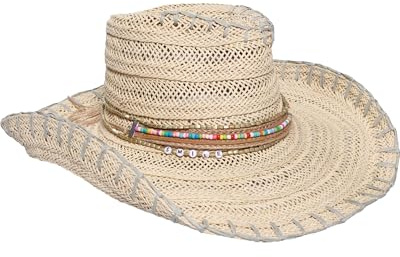 LOEVENICH Cowboyhut Damen Boho Smile | Western Style | Papier Sommer Festival White Pepper