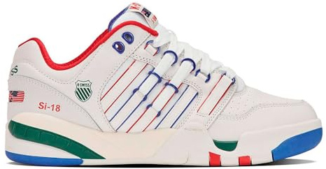 K-Swiss SI-18 INTERNATIONALC (04440-107-M)– Herren Sneakers Klassische Retro Tennis-Schuhe für Freizeit & Alltag – Atmungsaktive Halbschuhe aus Leder mit Dämpfung – Weiß/Blau/Rot, GR 49 EU