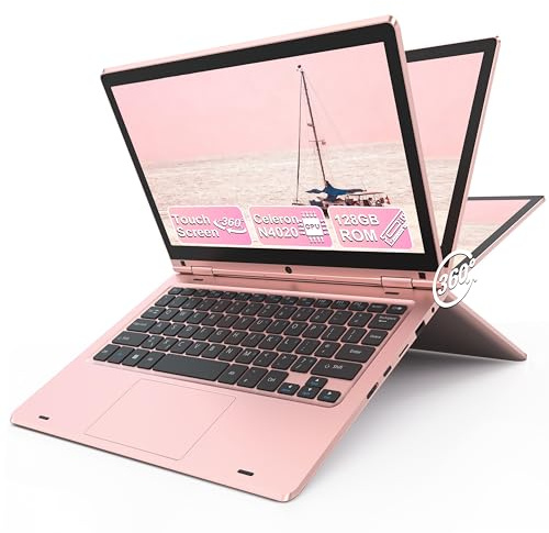 LEEDOW 11.6 inch 360° Foldable Touchscreen Laptop | Laptop 6GB RAM 128GB SSD Celeron N4020, Mini Laptop Support TF Card, Dual-Band WiFi Bluetooth USB 3.0×2, Notebook for Work Education Travel - Pink
