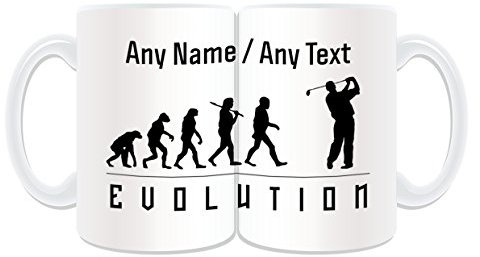 Personalised Gift - LARGE Golf Mug (Evolution Wrapped Design White) Any Name Message on Unique - Team Player Outline Olympic Game Sport Golfer Swing Club R&A USGA Driver Iron Ball Tee Course
