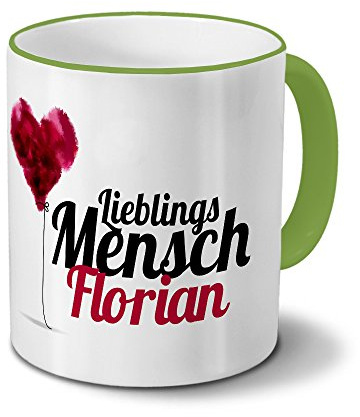 printplanet Tasse mit Namen Florian - Motiv Lieblingsmensch - Namenstasse, Kaffeebecher, Mug, Becher, Kaffeetasse - Farbe Grün