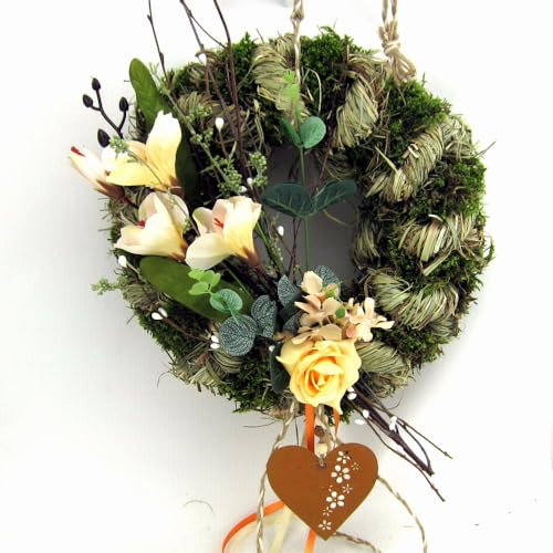 Türkranz Wandkranz Kranz mit Metallherz Natur Handarbeit ø 28 cm - Frühling - Sommer - Herbst - Willkommensgruß 305