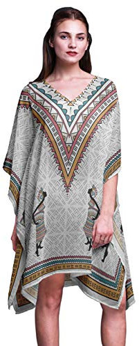 Phagun Blanc Tribal Africain Robe mi-Longue Camouflage Kaki pour Femmes Beach Beach-4X-5X