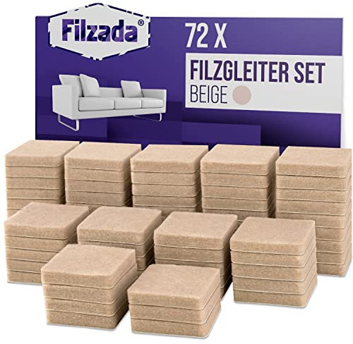 Filzada® 72x Filzgleiter Selbstklebend - 25 x 25 mm Quadratisch - Beige - Profi Möbelgleiter Filz Mit Idealer Klebkraft