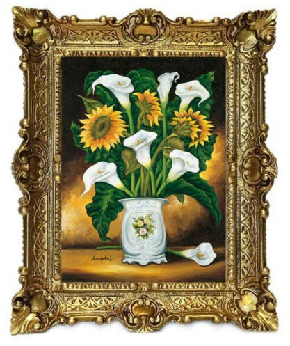 Lnxp Wunderschönes Gemälde Stillleben Calla blumen 56x46 cm Bilder Barock Antik Repro Rahmen Blumen Vase Blumenparadise 50B