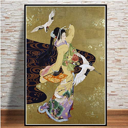 JWJQTLD Leinwanddruck Japanischen Geisha Frau Malerei Kunst Poster Kunstdrucke Ölgemälde Leinwand Wand Bilder Wohnzimmer Home Decor
