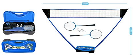 Badminton Set Complet avec Filet, Raquettes, Volants et Etui de Rangement 295 x 38 x 154 cm Bleu