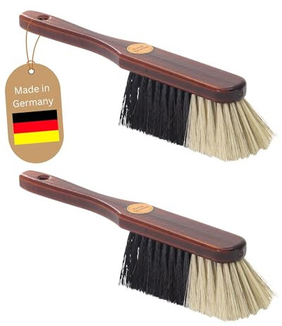 Novaliv Lot de 2 balayettes en crin de cheval - Poils souples - Marron laqué - Balayette en bois mélangé - Crin de cheval idéal - Balai en crin de cheval - Mélange de poils naturels
