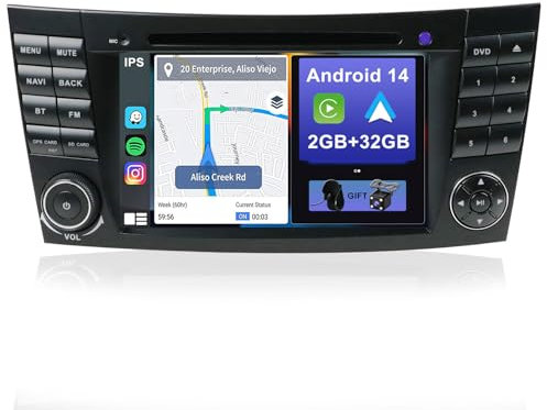 YUNTX Android 14 Autoradio con navi para Benz W211 E-Class/CLS Class W219-Incorporado CarPlay/Android Auto/GPS-IPS 2.5D Pantalla-Dab/Bluetooth 5.0/Control del Volante/USB/WiFi/MirrorLink/4G/Cámara