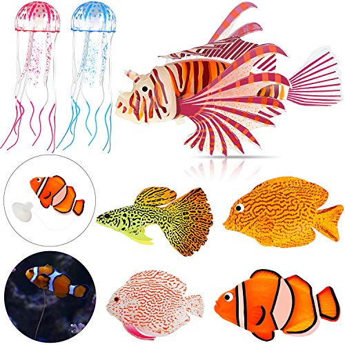 Weewooday Lot de 7 Poissons artificiels Lumineux - 5 Styles - Effet Lumineux - Décoration d'aquarium - Simulation de méduse pour décoration d'aquarium