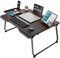 Table,SAIJI Bed Table, Stable Large Foldable Tray with Bookstand, Drawer,Upgraded Handrest, Tablet&Phone Slot, laptop stand for Bed, Sofa, Floor (Black Cherry, 65 * 49)