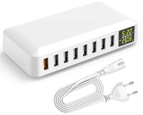 60W Multi USB Charger QC 3.0 Fast Chargers with LED Display Multiport USB Power Supply 5V3A/9V2A/12V1.5A Charging Station For i Phone 16/15/14/13/12/11/Plus/Pro max, Samsung Phone etc