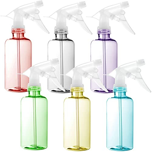 Youngever 6 Paquetes 250ML Botellas de Plástico Spray, Botella de Pulverizador, Botellas de Spray Para el Cabello y Soluciones de Limpieza, 6 Colores (Long)
