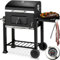 tectake® Barbacoa de Carbón con Tapa, Parrilla Acero Inoxidable, Ahumador BBQ, Abridor de Botellas, Cajón de Cenizas, Estante Lateral Plegable, Termómetro Integrado, 2 Ruedas Grandes