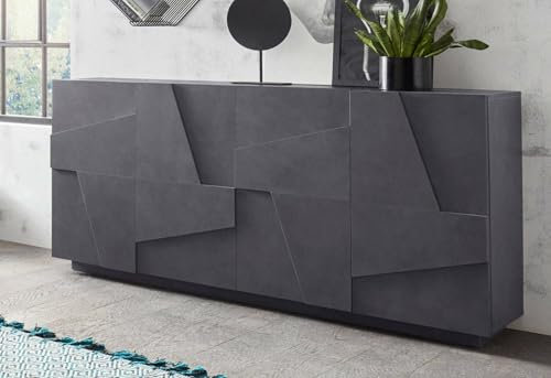 Dmora - Kommode Noel, 4-türiges Küchen-Sideboard, Wohnzimmer-Buffet, 100 % Made in Italy, 162 x 44 x 86 cm, Schiefer,
