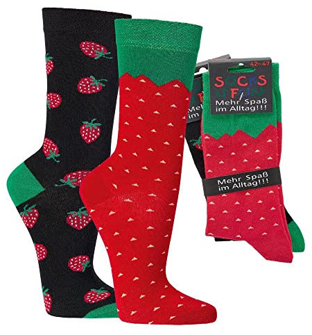 krautwear Herren Damen 2 Paar Lustige Bunte Gemusterte Fun Sneaker Socken Witzige Strümpfe Baumwolle (36-41, Erdbeere)