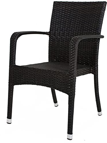 Lomadox Gartenstuhl Stapelstuhl 2er Set aus Aluminium/Kunststoffgeflecht in schwarz