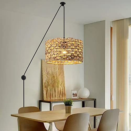 Bambus-Pendelleuchte zum Einstecken für Kücheninsel, moderne Rattan-Deckenleuchte, Korb-Kronleuchter, Wandleuchte für Wohnzimmer, Esszimmer, Restaurant (große Zylinder-Lampenform)