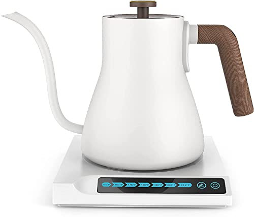 REJOON White gooseneck Smart Electric Kettle with 7 Variable presets Pour Over Coffee Pot and Electric Tea Pot Stainless Steel Water Boiler with Temperature Control