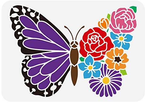 FINGERINSPIRE Blumen Schmetterlings Malschablone 29.7x21cm Aushöhlen Große Schmetterling Bastelschablone Wiederverwendbar Verschiedene Blumen Schablone DIY Kunstvorlage Zum Malen Auf Scrapbook Stoff
