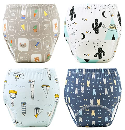 Baby Girls' Boy’s Padded Potty Training Underwear 100% Cotton Absorbent Toilet Training Pants Peejamas for Bedwetting Toddlers Night Time 4 Packs 6-10 Month