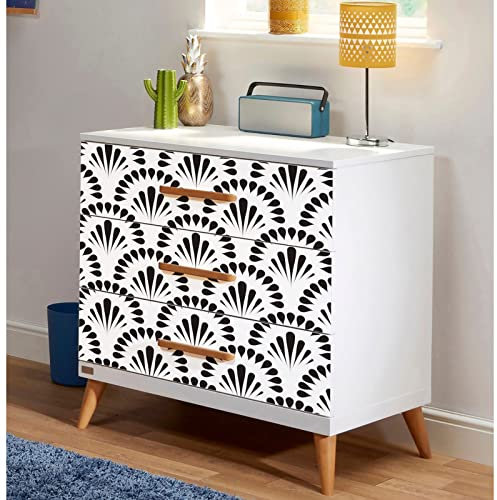 JOLIHOME Geometrische Selbstklebende Tapete Schwarze Fans Wasserdichtes Abzieh und Klebekontaktpapier Abnehmbare Vinylfolie Rollen für Bad Küche Dekor Wasserdicht 44.5x500cm