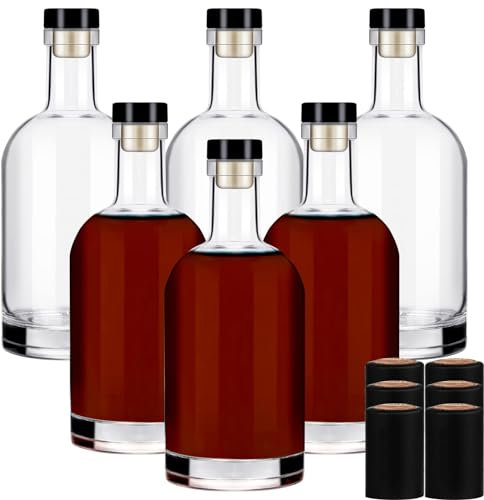 Liengoron Botellas de vino 6 botellas de vidrio de 500 ml con tapas, botellas de vidrio transparente de 16 onzas con corcho botella de vino vacía con tapón para bebidas, bebidas, cerveza, agua,