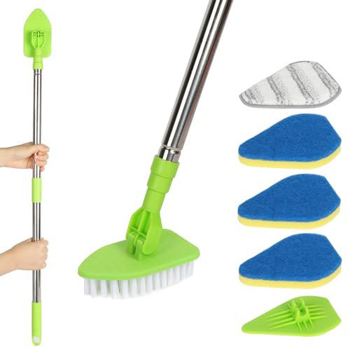 NiCoLa Shower cleaning brush, 3-in-1 Extendable Bathroom Cleaning Brush, Rotates 180° Floor Scrubbing Brush for Shower, Floor and Bathroom (Green)